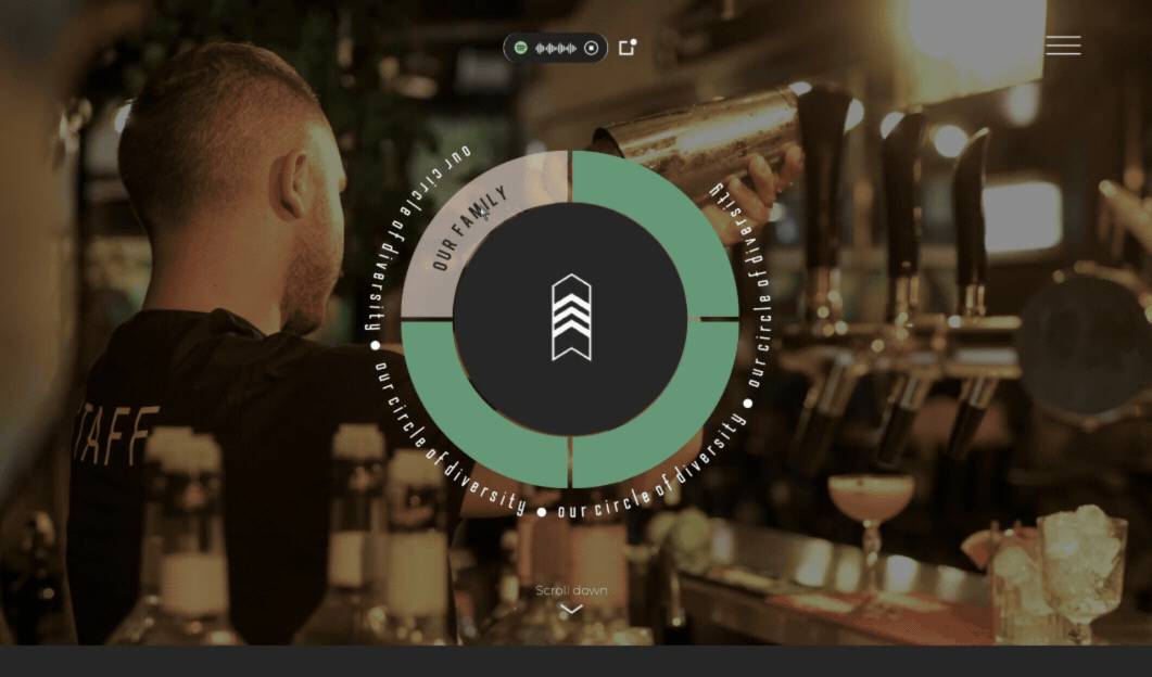 Interactive landing page prototype, clickable circle navigation
